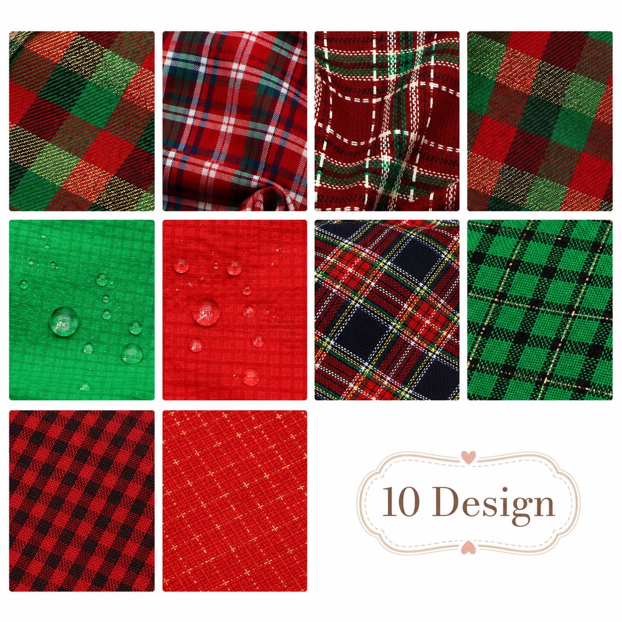10Pc/Set, Making 10 Images 1pc Each, Each Size: 6.3*50cm Plaid Grid Christmas Series Sliced Fabric Set Style Combination, Polyester Jelly Roll Fabric Strips, Pre-Cut Quilting Squares, For Quilting DIY, Handicrafts And Sewing, Blankets, Rugs