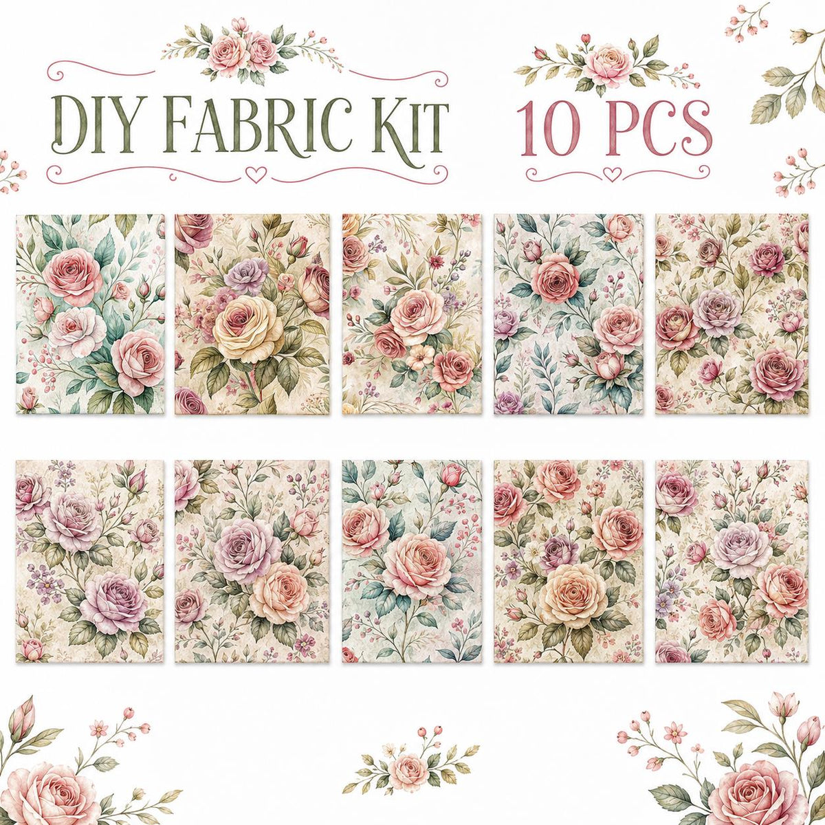 10pcs Charm Pack Set Floral Pattern Vintage Style Handmade DIY with Rich Color and Texture Elements 100% Polyester Patchwork in 10 Design Styles Suitable for Patchwork DIY Craft Projects DIY Wallet Making Gift Giving Bag Making Mother's Day Gift