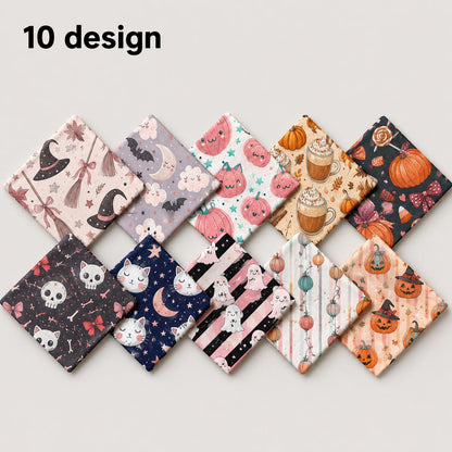 10Pc/Set Halloween Series Flower Pumpkin Skull Star Fat Quarter Fabric, Pre-Cut Square Fabric Assort, Fabric Set, Craft Fabric, Handmade DIY Patchwork Fabric,Home Quilting Sewing Fabric, Packaging Fabric, Scrapbooking Craft Hobbyist