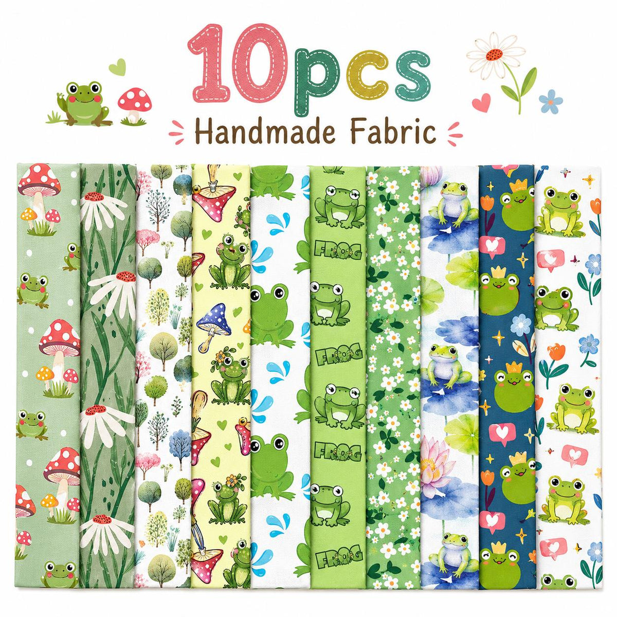 10Pc/Set, Making 10 Images 1pc Each, Each Size: 6.3*50cm Frog Animal Series Sliced Fabric Set Style Combination, Polyester Jelly Roll Fabric Strips, Pre-Cut Quilting Squares, For Quilting DIY, Handicrafts And Sewing, Blankets, Rugs, Interior Decoration, H