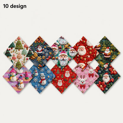2D Flat 10Pc/Set Christmas Series Santa Claus Deer Holly Fat Quarter Fabric, Pre-Cut Square Fabric Assort, Fabric Set, Craft Fabric, Handmade DIY Patchwork Fabric,Home Quilting Sewing Fabric, Packaging Fabric, Scrapbooking Craft Hobbyist