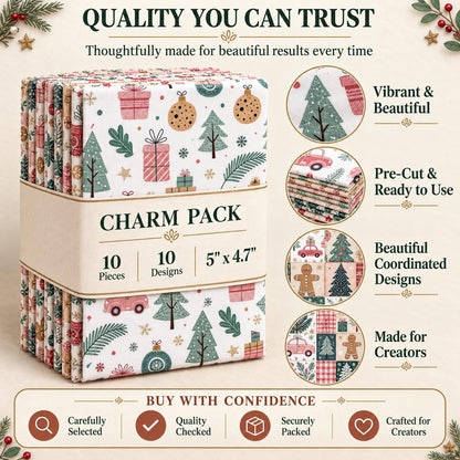 10Pc/Set Christmas Series Star Car Tree Gift Crutch Fat Quarter Fabric, Pre-Cut Square Fabric Assort, Fabric Set, Craft Fabric, Handmade DIY Patchwork Fabric,Home Quilting Sewing Fabric, Packaging Fabric, Scrapbooking Craft Hobbyist