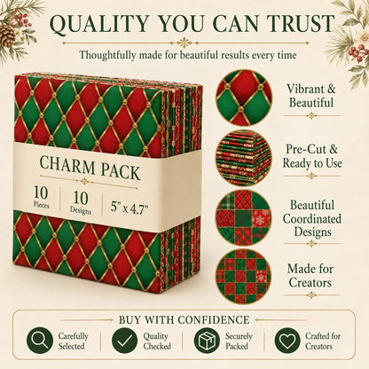 10Pc/Set Christmas Series Plaid Rhombus Fat Quarter Fabric, Pre-Cut Square Fabric Assort, Fabric Set, Craft Fabric, Handmade DIY Patchwork Fabric,Home Quilting Sewing Fabric, Packaging Fabric, Scrapbooking Craft Hobbyist
