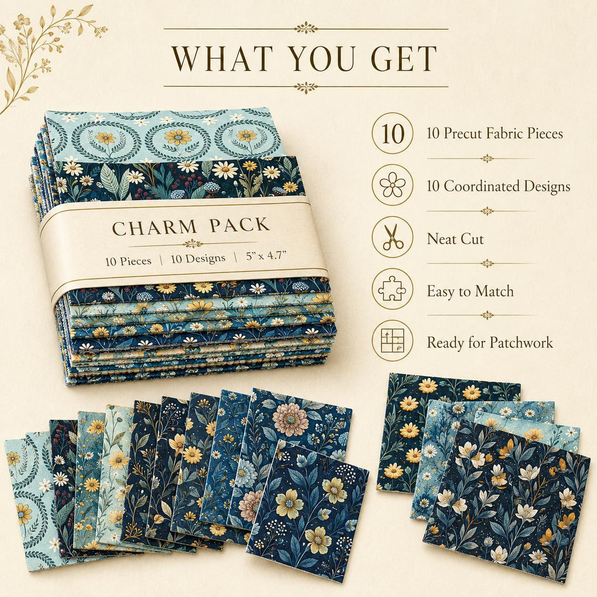 10Pc/Set Flower Series Fat Quarter Fabric, Pre-Cut Square Fabric Assort, Fabric Set, Craft Fabric, Handmade DIY Patchwork Fabric,Home Quilting Sewing Fabric, Packaging Fabric, Scrapbooking Craft Hobbyist