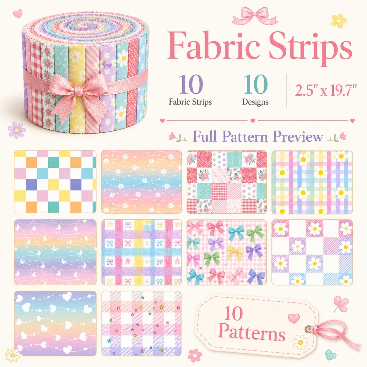 10Pc/Set, Making 10 Images 1pc Each, Each Size: 6.3*50cm Plaid Grid Floral Pink Series Sliced Fabric Set Style Combination, Polyester Jelly Roll Fabric Strips, Pre-Cut Quilting Squares, For Quilting DIY, Handicrafts And Sewing, Blankets, Rugs