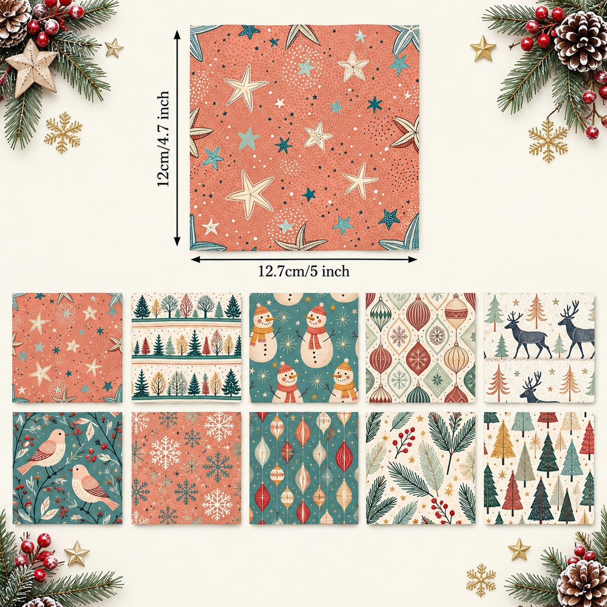 10Pc/Set Christmas Series Star Dot Stripe Bird Deer Tree Fat Quarter Fabric, Pre-Cut Square Fabric Assort, Fabric Set, Craft Fabric, Handmade DIY Patchwork Fabric,Home Quilting Sewing Fabric, Packaging Fabric, Scrapbooking Craft Hobbyist