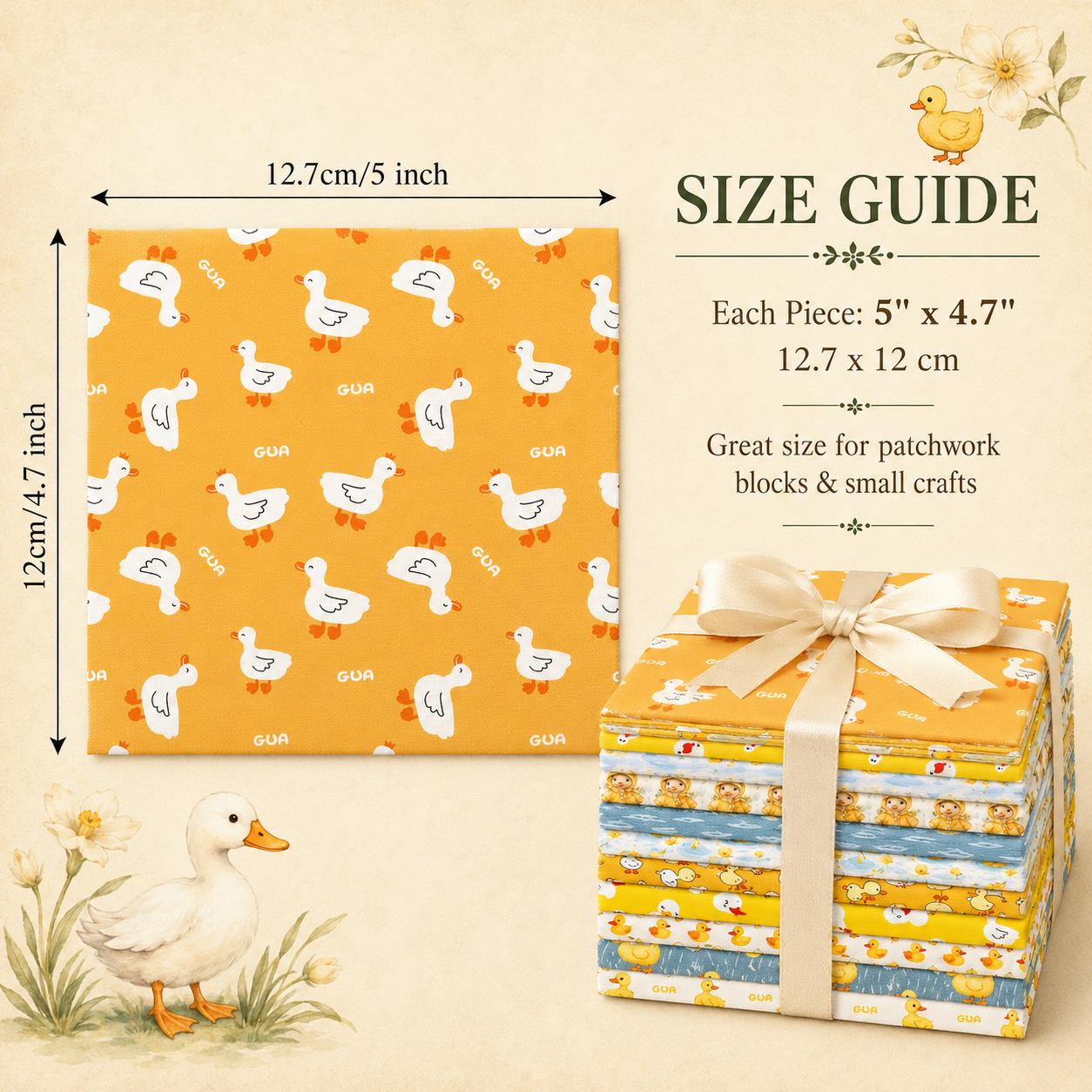 10pcs Charm Pack Set Duck Animal Vintage Style Pattern Handmade DIY with Rich Color and Texture Elements 100% Polyester Patchwork in 10 Design Styles Suitable for Patchwork DIY Craft Projects DIY Wallet Making Gift Giving Bag Making Mother's Day Gift