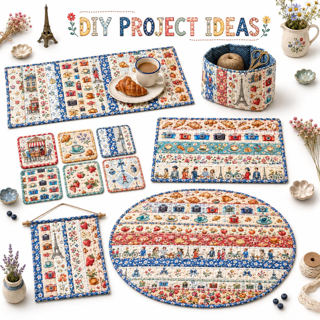 10pcs Camera Bread Jelly Roll Fabric Strips 2.5X19.7inch Pre-Cut 100% Polyester For Patchwork Quilts, Table Runners, Placemats, Tote Bags, Storage Pouches, Makeup Bags, Coasters, Quilt Blocks & Binding