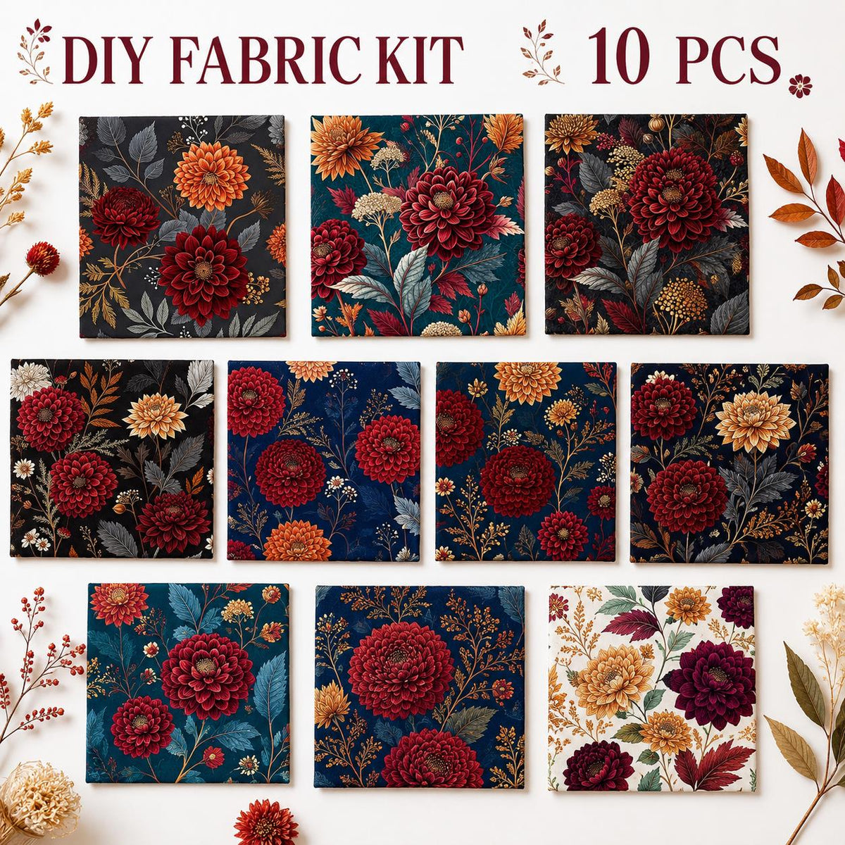 10Pc/Set Flower Series Fat Quarter Fabric, Pre-Cut Square Fabric Assort, Fabric Set, Craft Fabric, Handmade DIY Patchwork Fabric,Home Quilting Sewing Fabric, Packaging Fabric, Scrapbooking Craft Hobbyist