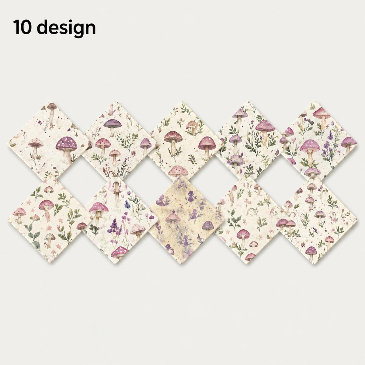 10pcs Charm Pack Set Mushroom Floral Deer Pattern Vintage Style Handmade DIY with Rich Color and Texture Elements 100% Polyester Patchwork in 10 Design Styles Suitable for Patchwork DIY Craft Projects DIY Wallet Making Gift Giving Bag Making Mother's Day