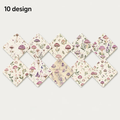 10pcs Charm Pack Set Mushroom Floral Deer Pattern Vintage Style Handmade DIY with Rich Color and Texture Elements 100% Polyester Patchwork in 10 Design Styles Suitable for Patchwork DIY Craft Projects DIY Wallet Making Gift Giving Bag Making Mother's Day