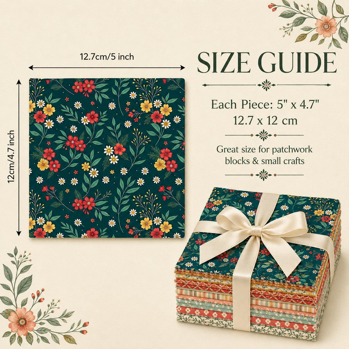 10pcs Charm Pack Set Floral Plaid Pattern Vintage Style Handmade DIY with Rich Color and Texture Elements 100% Polyester Patchwork in 10 Design Styles Suitable for Patchwork DIY Craft Projects DIY Wallet Making Gift Giving Bag Making Mother's Day Gift