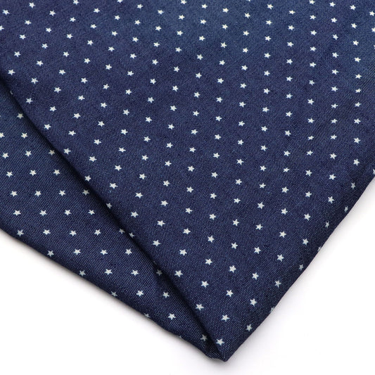 1pc Mini Star Print Denim Fabric - 59x19.68inch Precut for DIY Quilting, Sewing, Craft Projects, Party Decorations, Hair Ties, Bags & Wallet Making - Vibrant Blue with White Star Pattern, Craft Project Material | Decorative Fabric | Precut Material