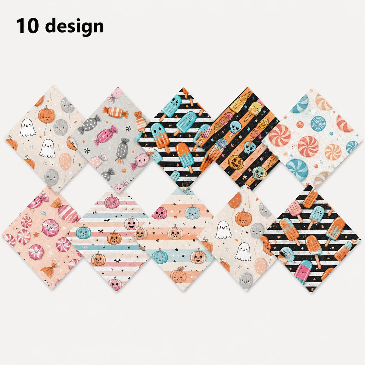 10pcs Charm Pack Set Pumpkin Ghost Halloween Vintage Style Pattern Handmade DIY with Rich Color and Texture Elements 100% Polyester Patchwork in 10 Design Styles Suitable for Patchwork DIY Craft Projects DIY Wallet Making Gift Giving Bag Making Mother's D