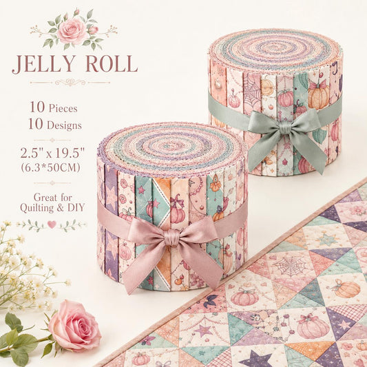10pcs Vintage Pumpkin Spider Halloween Theme Jelly Roll Fabric Strips 2.5X19.7inch Pre-Cut 100% Polyester For Patchwork Quilts, Table Runners, Placemats, Tote Bags, Storage Pouches, Makeup Bags, Coasters, Quilt Blocks & Binding