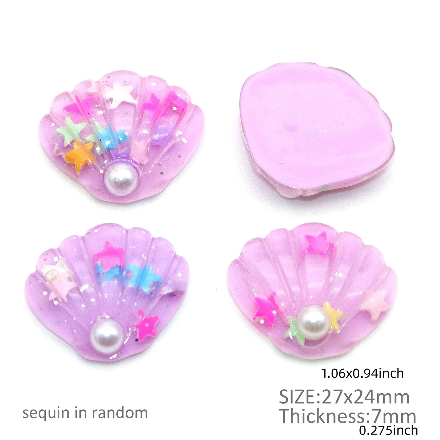 5Pcs Sequin Star Shell With Pearl Resin Charms with Flatbacks - Ideal for DIY Crafts, Jewelry, Phone Cases, Hair Accessories, Cups, Nail Art, and Stationery Decorations