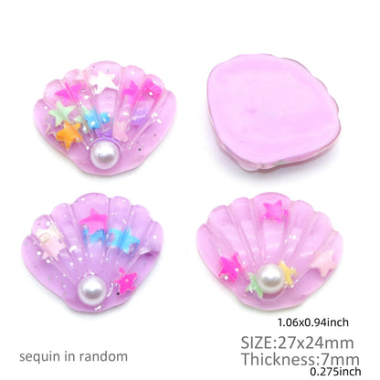 5Pcs Sequin Star Shell With Pearl Resin Charms with Flatbacks - Ideal for DIY Crafts, Jewelry, Phone Cases, Hair Accessories, Cups, Nail Art, and Stationery Decorations