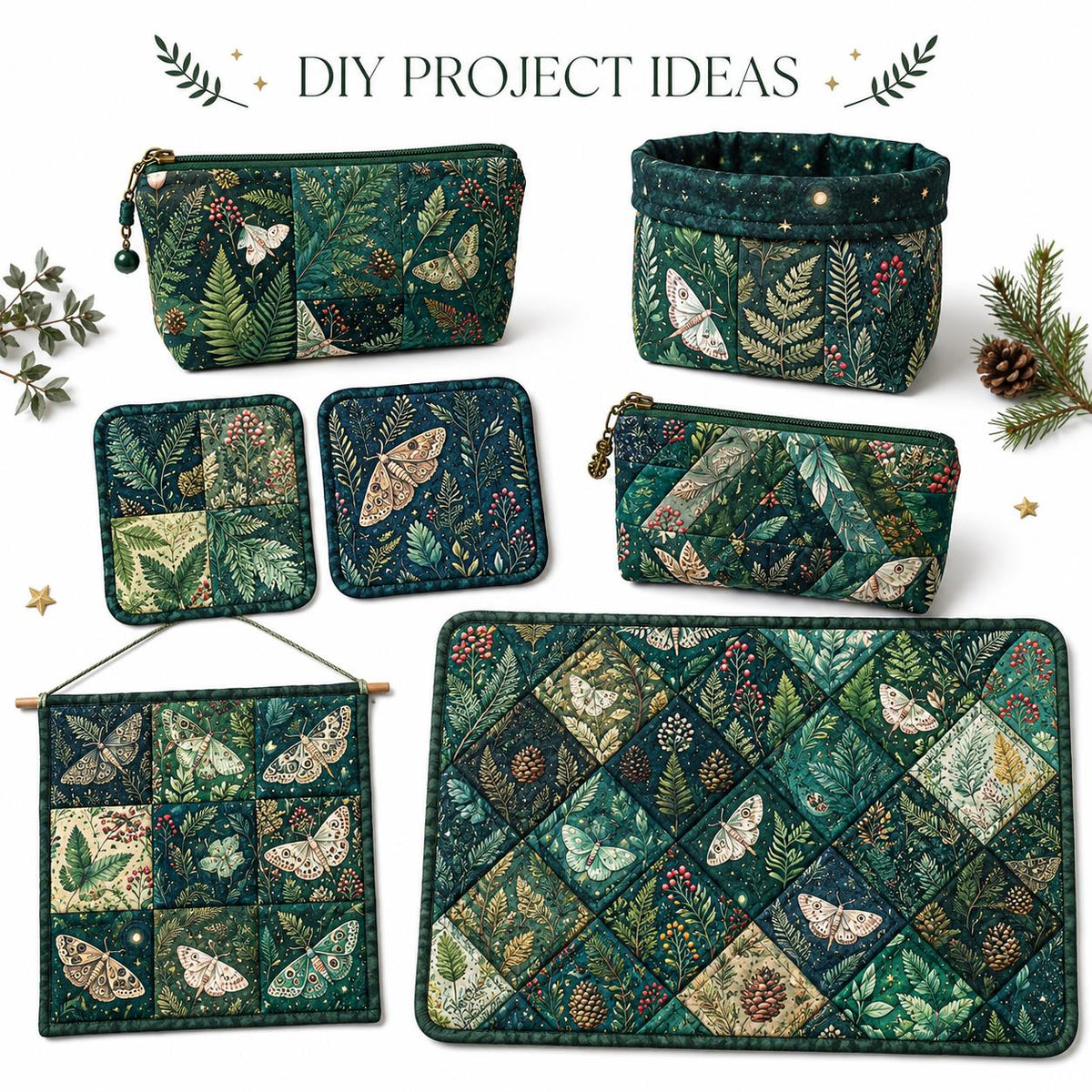 10pcs Charm Pack Set Green Holly Christmas Pattern Vintage Style Pattern Handmade DIY with Rich Color and Texture Elements 100% Polyester Patchwork in 10 Design Styles Suitable for Patchwork DIY Craft Projects DIY Wallet Making Gift Giving Bag Making Moth