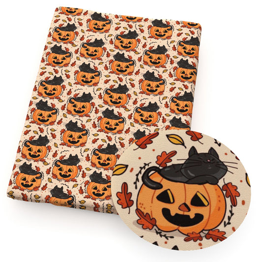 halloween pumpkin cat leaf leaves tree dots spot fabric