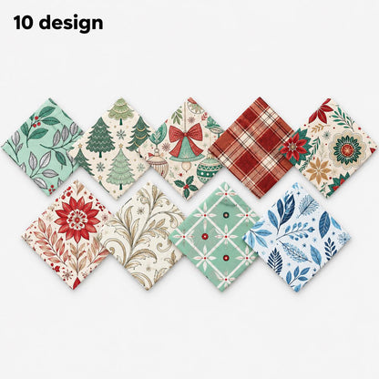 10Pc/Set Christmas Flower Series Plaid Tree Bell Fat Quarter Fabric, Pre-Cut Square Fabric Assort, Fabric Set, Craft Fabric, Handmade DIY Patchwork Fabric,Home Quilting Sewing Fabric, Packaging Fabric, Scrapbooking Craft Hobbyist