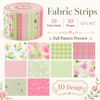 10pcs Vintage Floral Plaid Pattern Jelly Roll Fabric Strips 2.5X19.7inch Pre-cut 100% Polyester for Patchwork Quilts, Table Runners, Placemats, Tote Bags, Storage Pouches, Makeup Bags, Coasters, Quilt Blocks & Binding Multi-color
