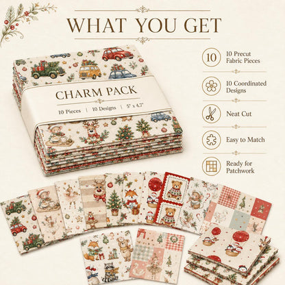 10Pc/Set Christmas Series Santa Claus Deer Holly Crutch Christmas Tree Fox Fat Quarter Fabric, Pre-Cut Square Fabric Assort, Fabric Set, Craft Fabric, Handmade DIY Patchwork Fabric,Home Quilting Sewing Fabric, Packaging Fabric, Scrapbooking Craft Hobbyist