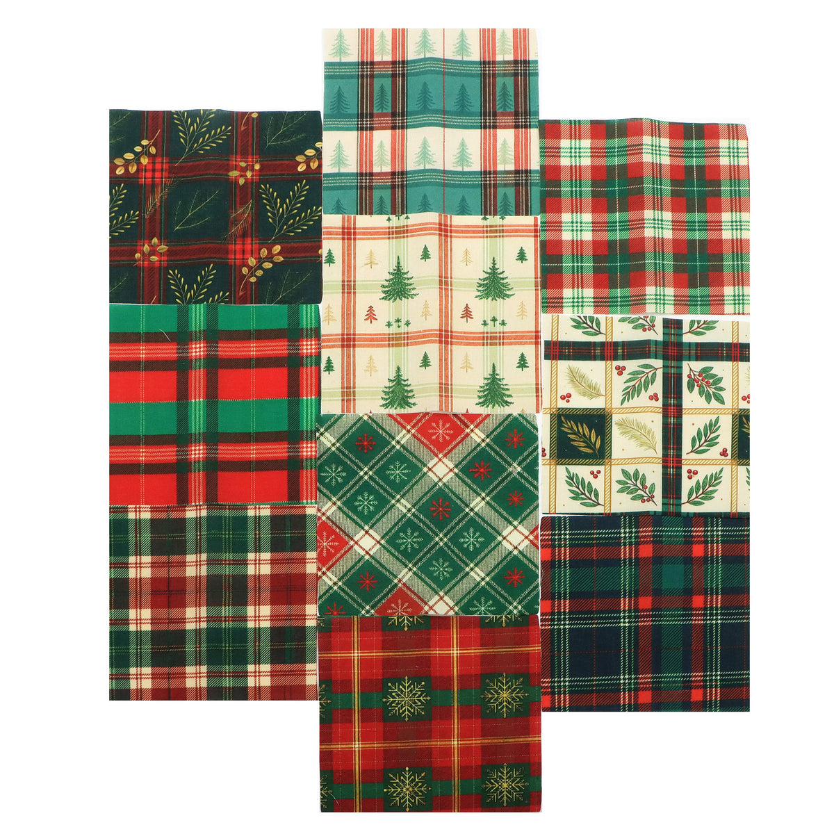 10Pc/Set Christmas Series Plaid Tree Rhombus Fat Quarter Fabric, Pre-Cut Square Fabric Assort, Fabric Set, Craft Fabric, Handmade DIY Patchwork Fabric,Home Quilting Sewing Fabric, Packaging Fabric, Scrapbooking Craft Hobbyist