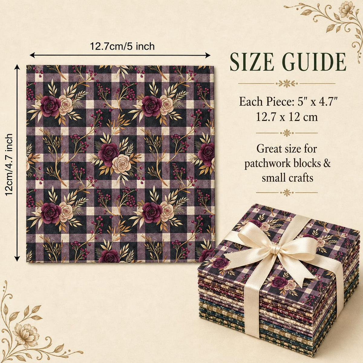 10Pc/Set Flower Plaid Series Fat Quarter Fabric, Pre-Cut Square Fabric Assort, Fabric Set, Craft Fabric, Handmade DIY Patchwork Fabric,Home Quilting Sewing Fabric, Packaging Fabric, Scrapbooking Craft Hobbyist