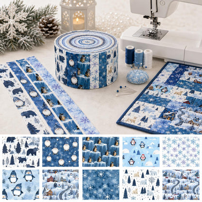 10pcs Vintage Penguin Snow Jelly Roll Fabric Strips 2.5X19.7inch Pre-Cut 100% Polyester For Patchwork Quilts, Table Runners, Placemats, Tote Bags, Storage Pouches, Makeup Bags, Coasters, Quilt Blocks & Binding Christmas Day Gift