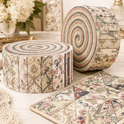 10pcs Vintage Floral Pattern Jelly Roll Fabric Strips 2.5X19.7inch Pre-Cut 100% Polyester For Patchwork Quilts, Table Runners, Placemats, Tote Bags, Storage Pouches, Makeup Bags, Coasters, Quilt Blocks & Binding