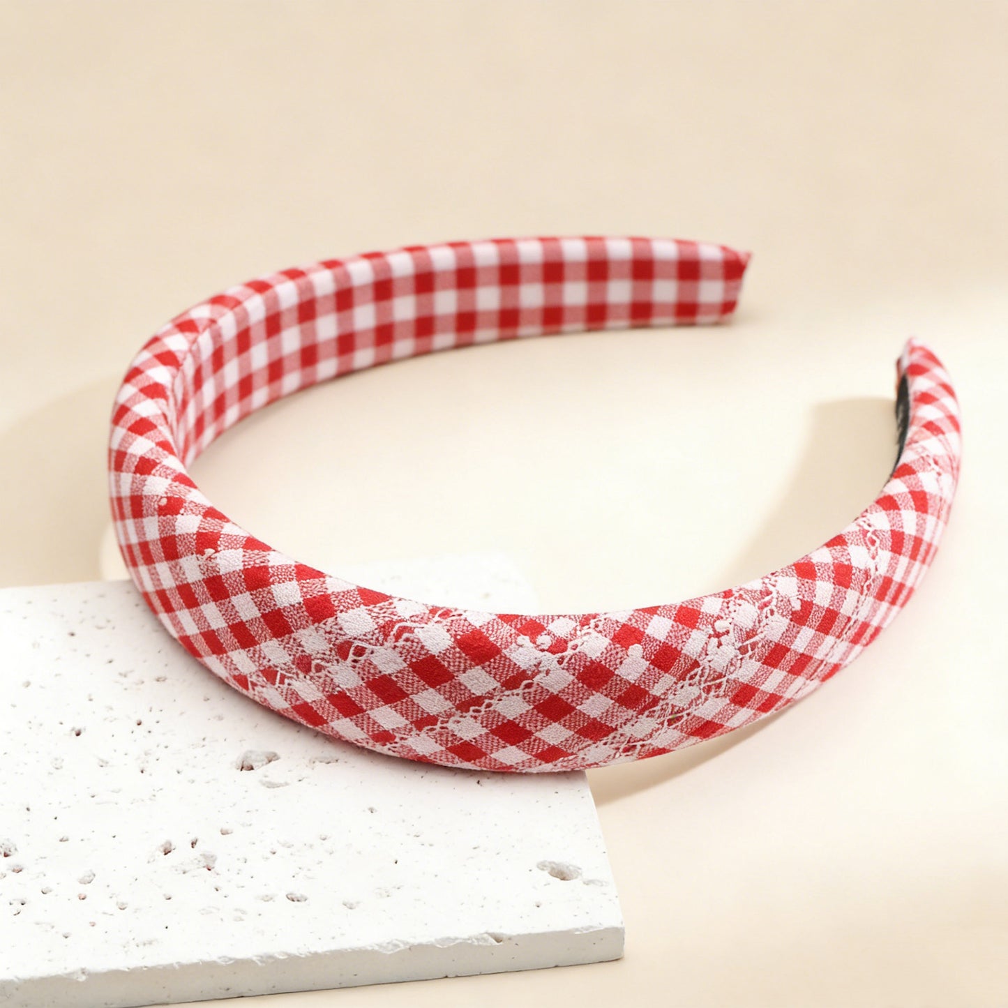 Red White Plaid Sponge Headband