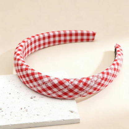 Red White Plaid Sponge Headband