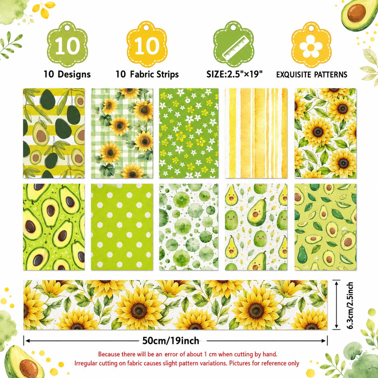 10pcs Vintage Avocado Floral Jelly Roll Fabric Strips 2.5X19.7inch Pre-Cut 100% Polyester For Patchwork Quilts, Table Runners, Placemats, Tote Bags, Storage Pouches, Makeup Bags, Coasters, Quilt Blocks & Binding Birthday Gift For Mom