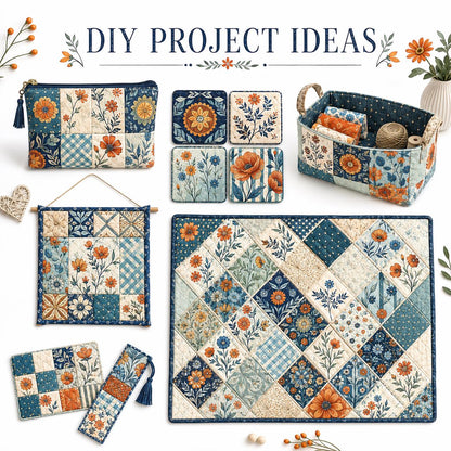 10Pc/Set Flower Plaid Daisy Blue Series Fat Quarter Fabric, Pre-Cut Square Fabric Assort, Fabric Set, Craft Fabric, Handmade DIY Patchwork Fabric,Home Quilting Sewing Fabric, Packaging Fabric, Scrapbooking Craft Hobbyist