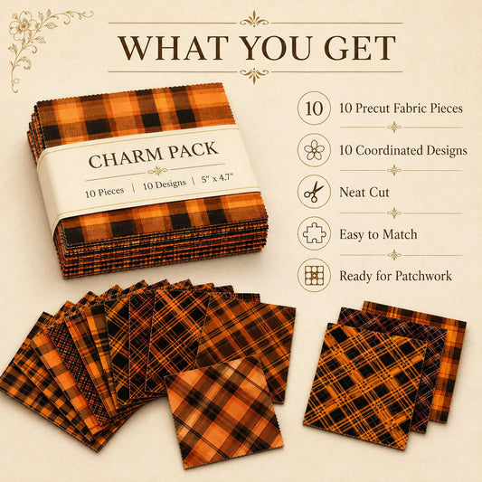 10pcs Charm Pack Set Plaid Pattern Vintage Style Handmade DIY with Rich Color and Texture Elements 100% Polyester Patchwork in 10 Design Styles Suitable for Patchwork DIY Craft Projects DIY Wallet Making Gift Giving Bag Making Mother's Day Gift