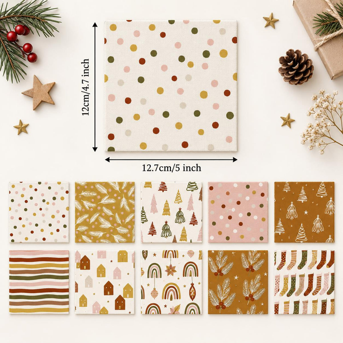 10Pc/Set Christmas Series Dot Tree House Star Stripe Fat Quarter Fabric, Pre-Cut Square Fabric Assort, Fabric Set, Craft Fabric, Handmade DIY Patchwork Fabric,Home Quilting Sewing Fabric, Packaging Fabric, Scrapbooking Craft Hobbyist