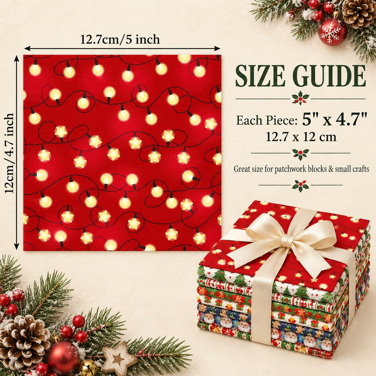 10Pc/Set Christmas Series Star Plaid Deer Santa Claus Crutch Fat Quarter Fabric, Pre-Cut Square Fabric Assort, Fabric Set, Craft Fabric, Handmade DIY Patchwork Fabric,Home Quilting Sewing Fabric, Packaging Fabric, Scrapbooking Craft Hobbyist