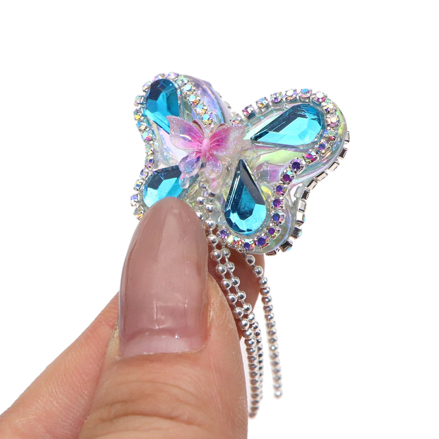 1Pc Luxury Butterfly Rhinestone Faux Crystal Beads with Tassel Loose Spacer Beads with Hole Jewelry Making DIY Bracelet Necklace Chain Earrings Pen Charm Bangle Decors Craft Supplies