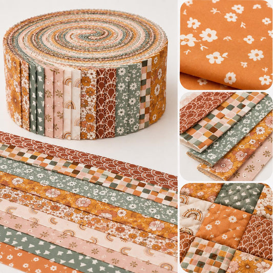 10pcs Vintage Floral Autumn Pattern Jelly Roll Fabric Strips 2.5X19.7inch Pre-Cut 100% Polyester For Patchwork Quilts, Table Runners, Placemats, Tote Bags, Storage Pouches, Makeup Bags, Coasters, Quilt Blocks & Binding