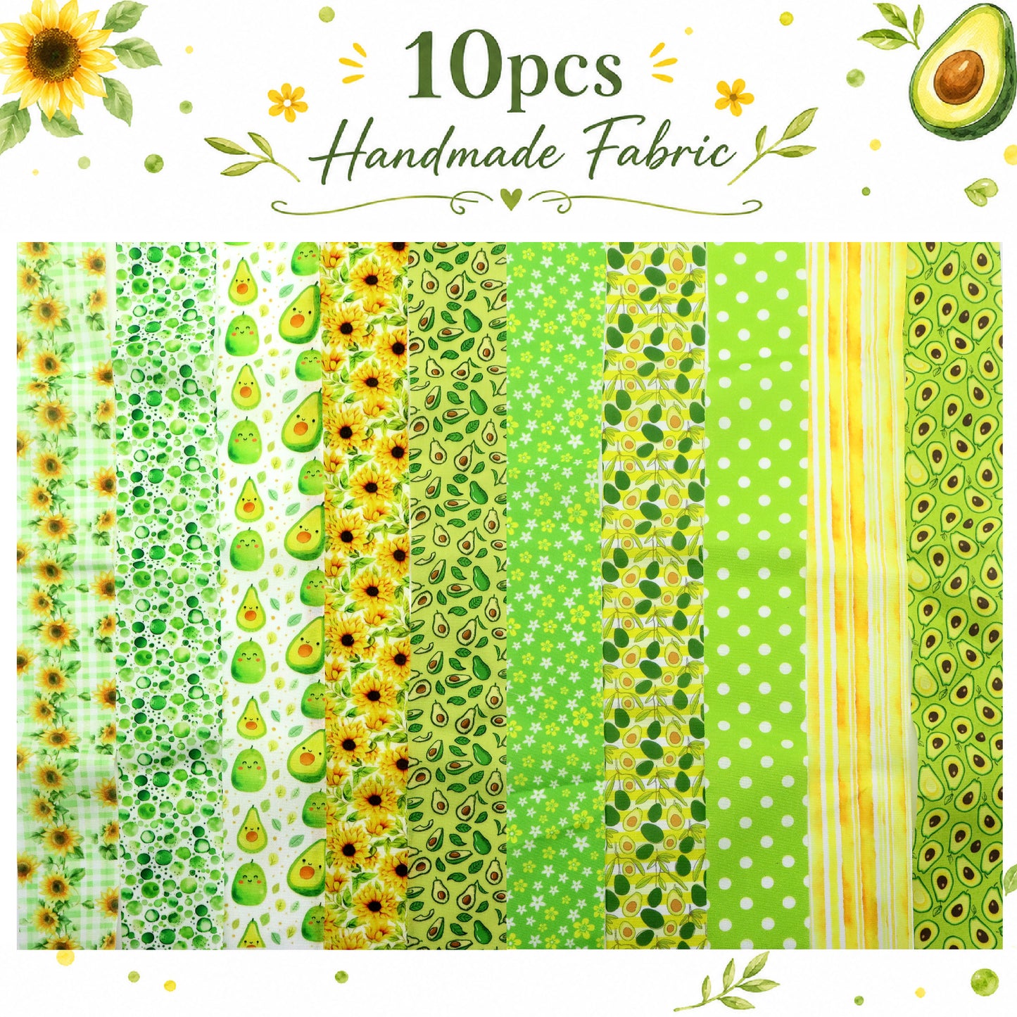 10pcs Vintage Avocado Floral Jelly Roll Fabric Strips 2.5X19.7inch Pre-Cut 100% Polyester For Patchwork Quilts, Table Runners, Placemats, Tote Bags, Storage Pouches, Makeup Bags, Coasters, Quilt Blocks & Binding Birthday Gift For Mom