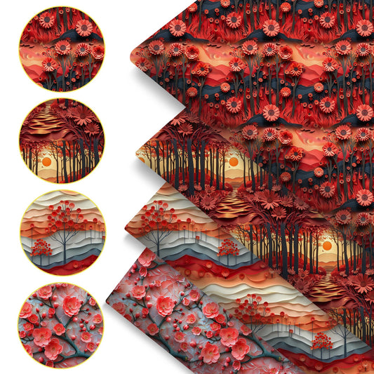 4Pc/set 7.87x7.87inch/19.68x17.7inch flower series Precut Quilting Fabric Fat Quarter Fabric Bundle, Polyester Quilting Squares for Patchwork, DIY Crafts Projects, DIY Wallet Making