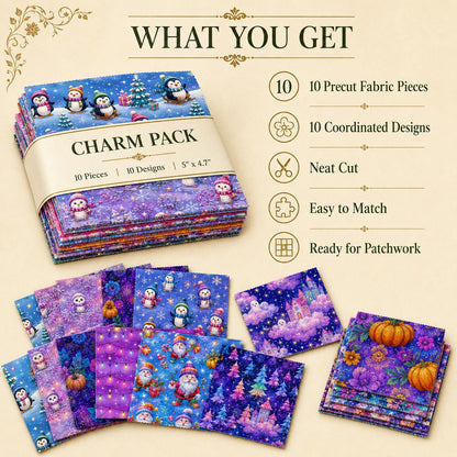 10Pc/Set Christmas Series Pumpkin Deer Crutch Santa Claus, Fat Quarter Fabric, Pre-Cut Square Fabric Assort, Fabric Set, Craft Fabric, Handmade DIY Patchwork Fabric,Home Quilting Sewing Fabric, Packaging Fabric, Scrapbooking Craft Hobbyist