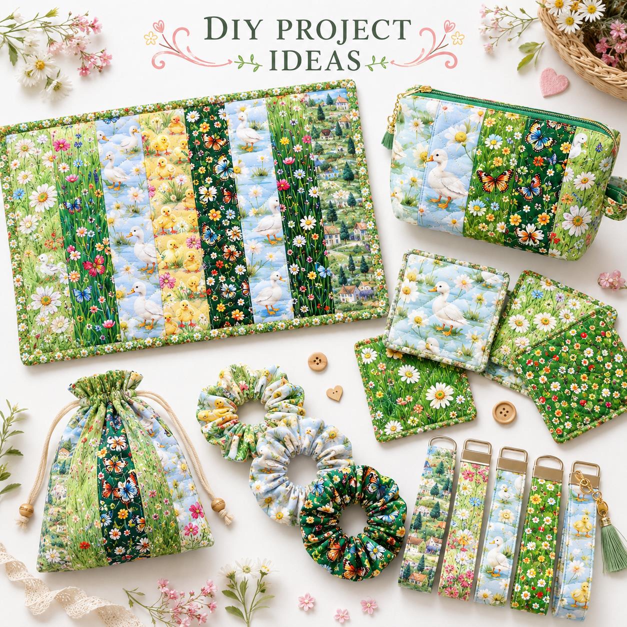 10pcs Vintage Duck Grass Jelly Roll Fabric Strips 2.5X19.7inch Pre-Cut 100% Polyester For Patchwork Quilts, Table Runners, Placemats, Tote Bags, Storage Pouches, Makeup Bags, Coasters, Quilt Blocks & Binding Birthday Gift