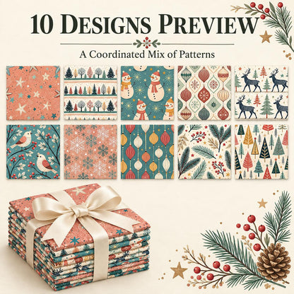 10Pc/Set Christmas Series Star Dot Stripe Bird Deer Tree Fat Quarter Fabric, Pre-Cut Square Fabric Assort, Fabric Set, Craft Fabric, Handmade DIY Patchwork Fabric,Home Quilting Sewing Fabric, Packaging Fabric, Scrapbooking Craft Hobbyist