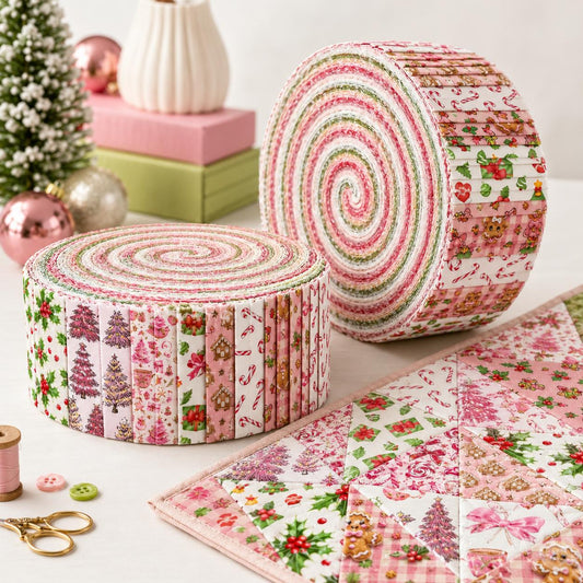 10pcs Vintage Holly Christmas Tree Theme Jelly Roll Fabric Strips 2.5X19.7inch Pre-Cut 100% Polyester For Patchwork Quilts, Table Runners, Placemats, Tote Bags, Storage Pouches, Makeup Bags, Coasters, Quilt Blocks & Binding