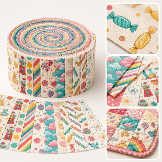 10pcs Vintage Candy Bear Pattern Jelly Roll Fabric Strips 2.5X19.7inch Pre-Cut 100% Polyester For Patchwork Quilts, Table Runners, Placemats, Tote Bags, Storage Pouches, Makeup Bags, Coasters, Quilt Blocks & Binding