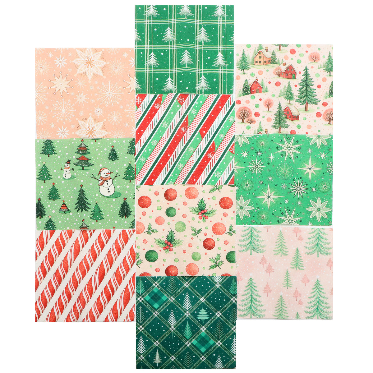 10Pc/Set Christmas Series Dot Stripe Plaid Tree Holly Crutch Fat Quarter Fabric, Pre-Cut Square Fabric Assort, Fabric Set, Craft Fabric, Handmade DIY Patchwork Fabric,Home Quilting Sewing Fabric, Packaging Fabric, Scrapbooking Craft Hobbyist