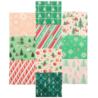 10Pc/Set Christmas Series Dot Stripe Plaid Tree Holly Crutch Fat Quarter Fabric, Pre-Cut Square Fabric Assort, Fabric Set, Craft Fabric, Handmade DIY Patchwork Fabric,Home Quilting Sewing Fabric, Packaging Fabric, Scrapbooking Craft Hobbyist