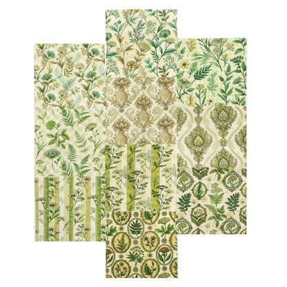 10pcs Charm Pack Set Green Floral Pattern 100% Polyester Patchwork in 10 Design Styles, Ready-to-Sew Without Cutting, Suitable For Patchwork Wallet Making Gift Giving Tote Bags Coasters DIY Craft Projects For Mother's Gift