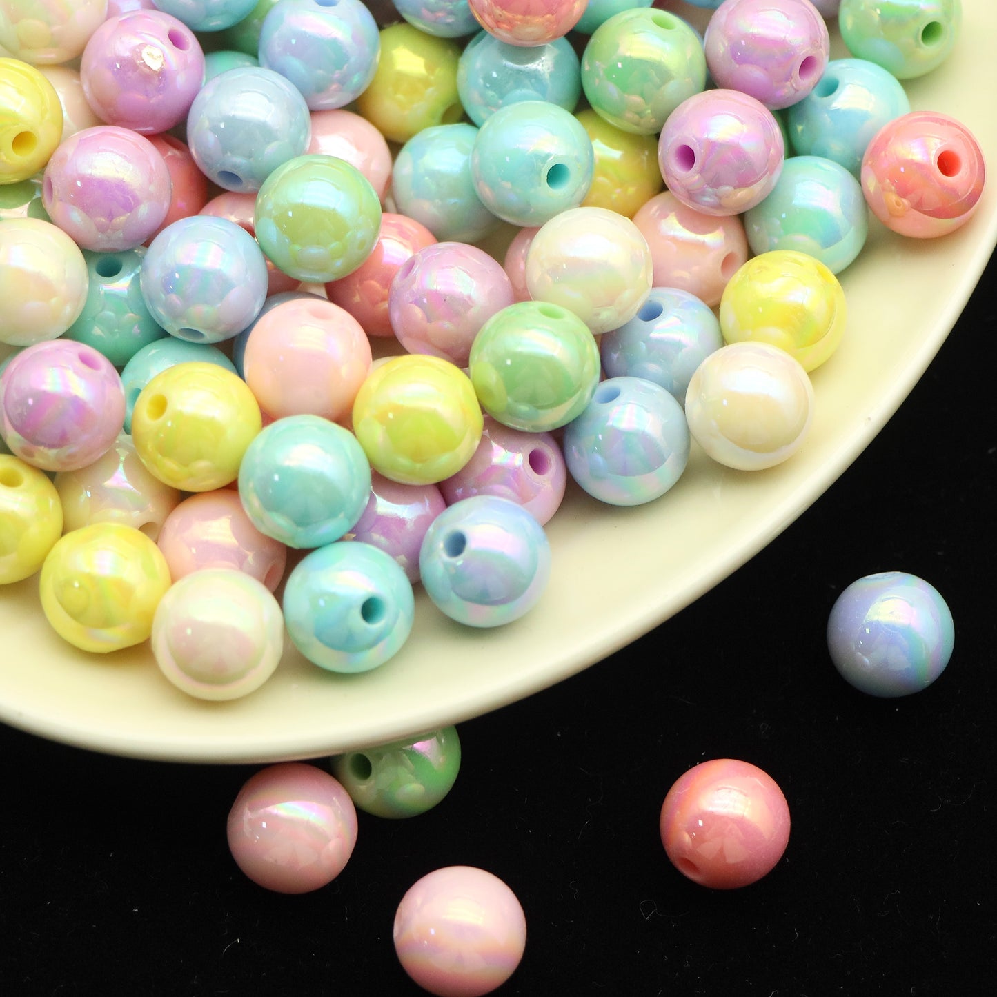 10Pcs/pack Mixed Colors Iridescent Acrylic Beads Round Shaped Loose Spacer Beads for DIY Jewelry Making Accessories DIY Bracelet Necklace Chain Earrings Charm Bangle Decors Craft Pen Supplies Decorations